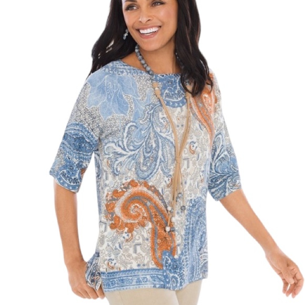Chico’s Paisley Side-Button Pullover. Chicos’s Size 1 (Med) - Picture 1 of 10
